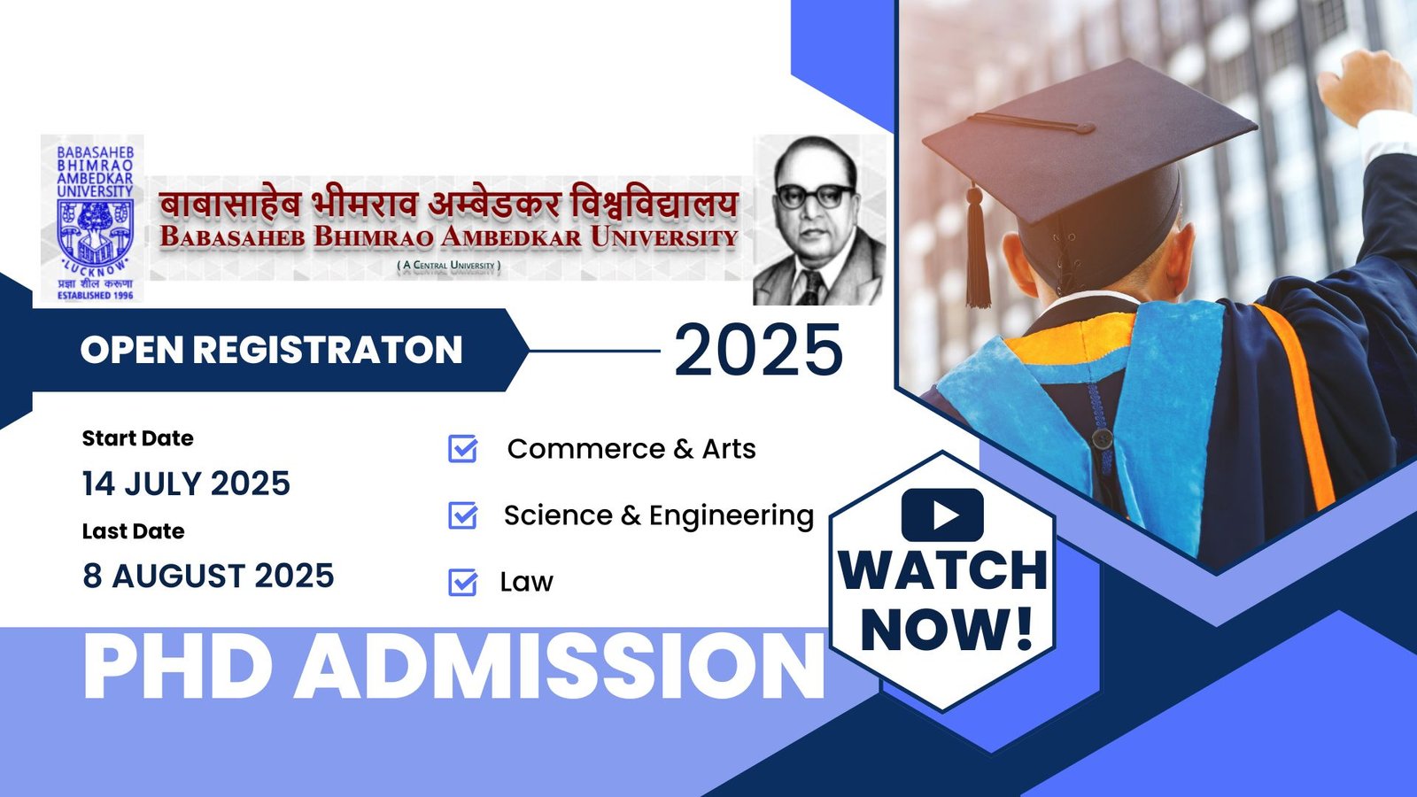 Ongoing PhD Admission 2025 - Babasaheb Bhimrao Ambedkar University Lucknow, UP BBAU
