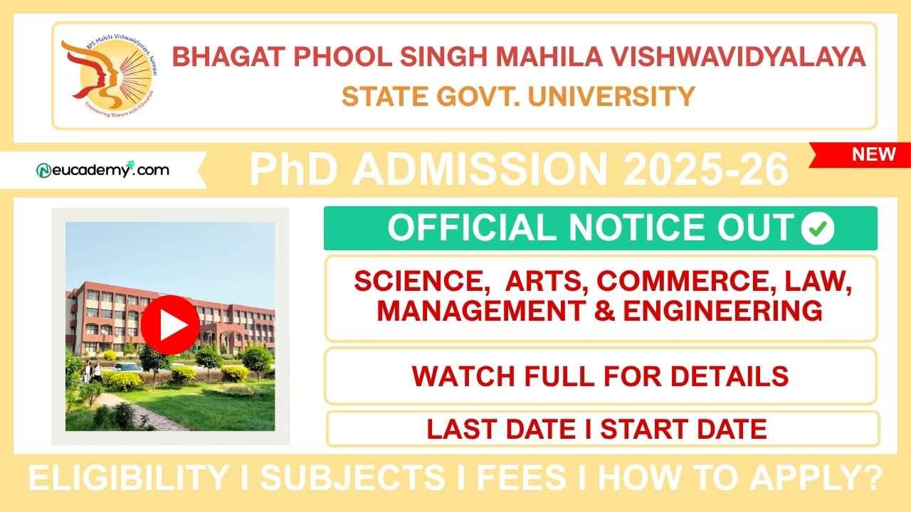 Bhagat Phool Singh Mahila Vishwavidyalaya (BPSMV) PhD Admission 2025-26