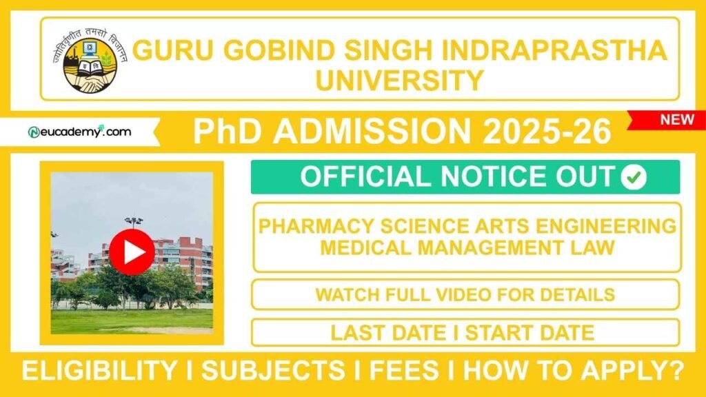 Guru Gobind Singh Indraprastha University (GGSIPU) PhD Admission 2025-26
