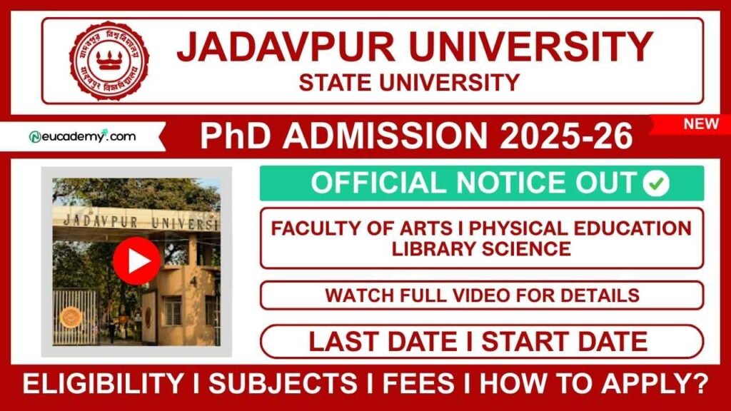 Jadavpur University (JU) Faculty of Arts PhD Admission 2025-26