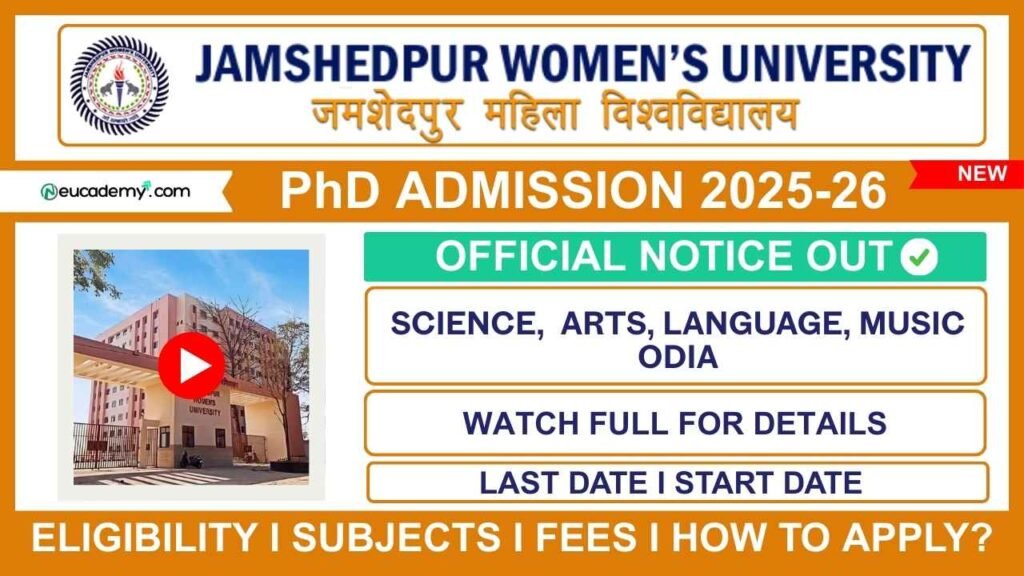 Jamshedpur Women’s University (JWU) PhD Admission 2025-26