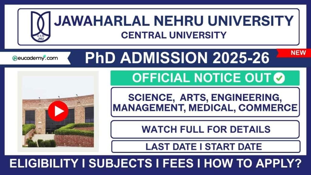 Jawaharlal Nehru University (JNU) PhD Admission 2025-26 (Phase-II)