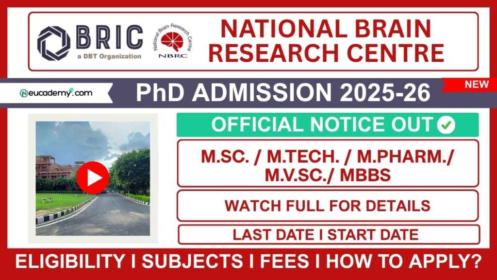 National Brain Research Centre (NBRC) PhD Admission 2025-26