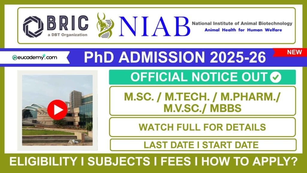National Institute of Animal Biotechnology (NIAB) PhD Admission 2025-26