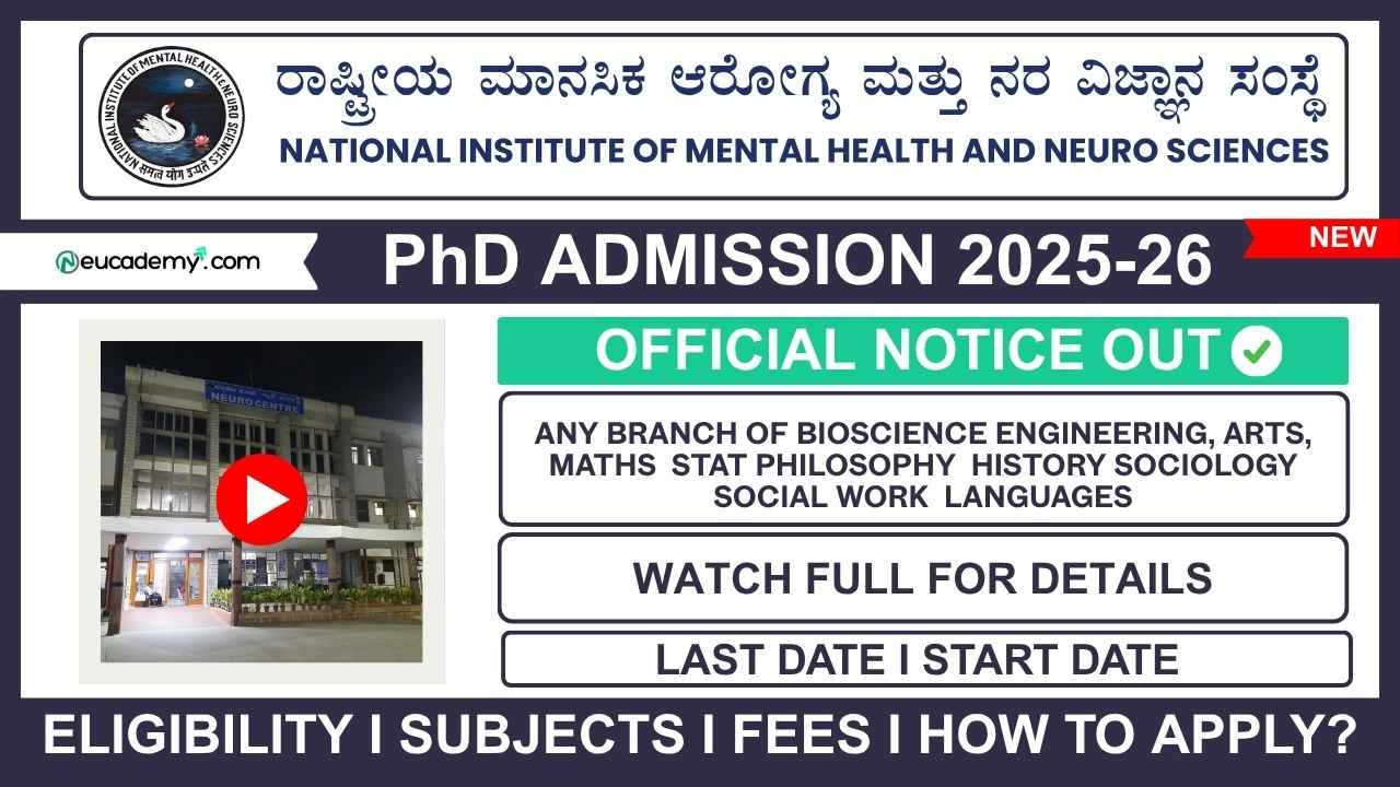 National Institute of Mental Health and Neurosciences(NIMHANS) PhD Admission 2025-26