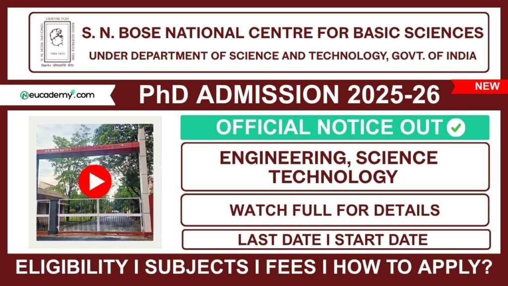 S. N. Bose National Centre for Basic Sciences (SNBNCBS) PhD Admission 2025-26