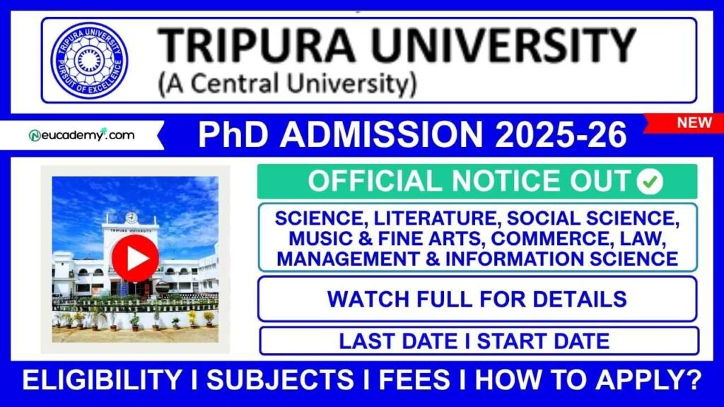 Tripura University (TU) PhD Admission 2025-26