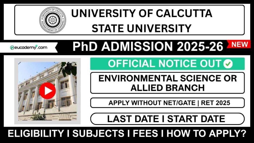 University of Calcutta (CU) PhD Environmental Science Admission 2025-26