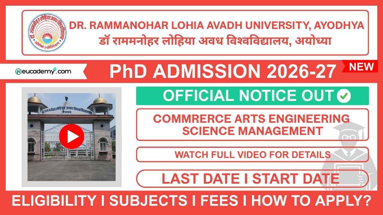 Dr. Rammanohar Lohia Avadh University (RMLAU) PhD Admission 2026-27 (CET 2024)