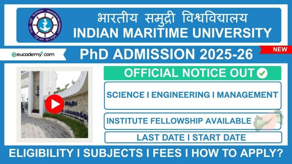 Indian Maritime University (IMU) PhD Integrated PhD and MS (By Research) Admission 2025-26