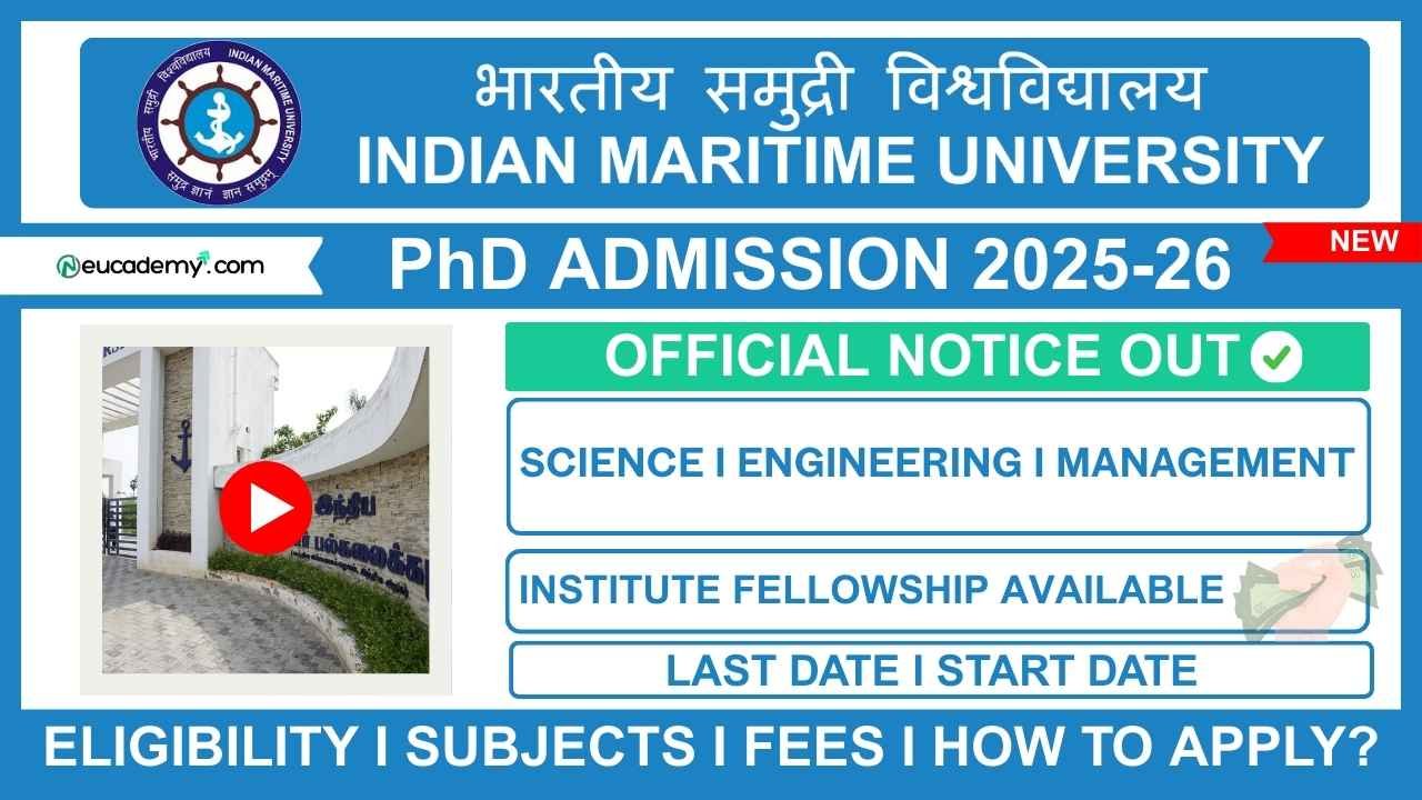 Indian Maritime University (IMU) PhD Integrated PhD and MS (By Research) Admission 2025-26