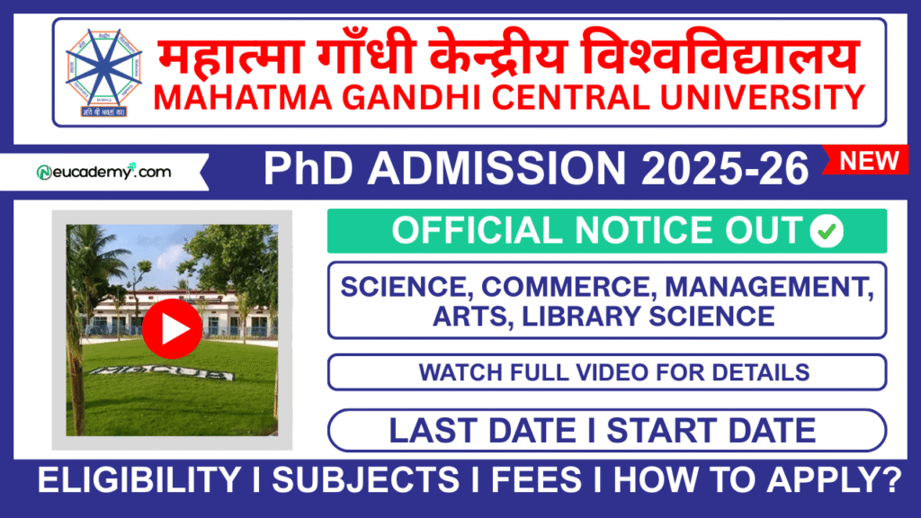 Mahatma Gandhi Central University (MGCU) PhD Admission 2025-26