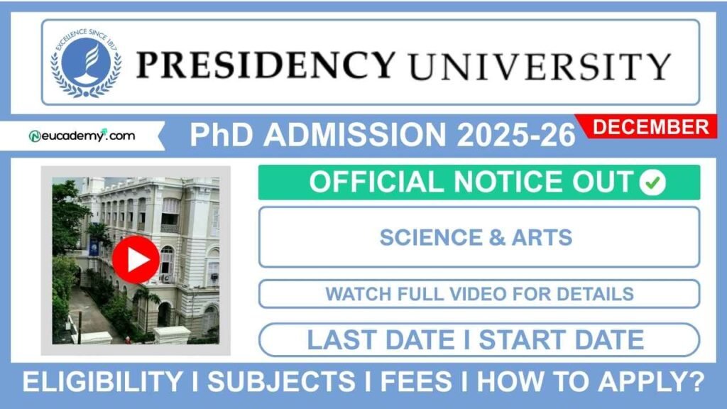 Presidency University PhD Admission 2025-26 (Even Sementer)