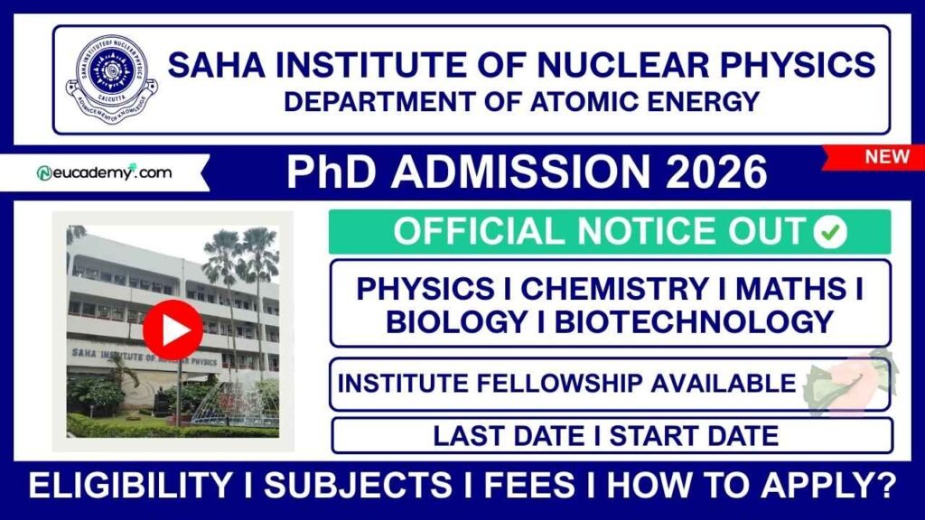 Saha Institute of Nuclear Physics (SINP) PhD Admission 2026-27