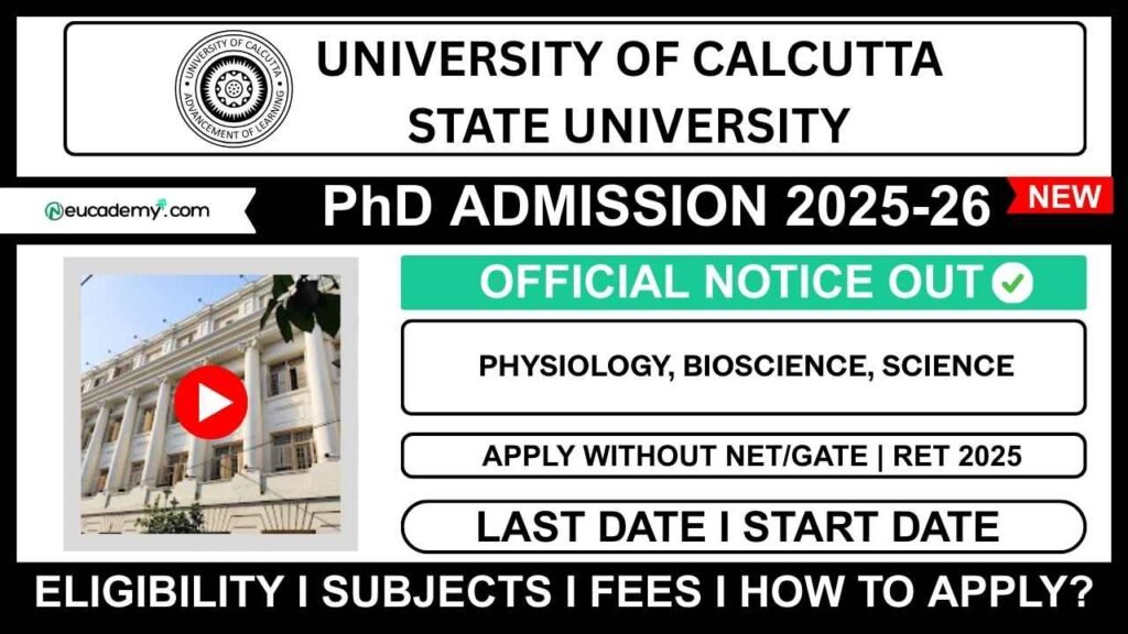 University of Calcutta (CU) PhD Admission 2025-26 for Physiology