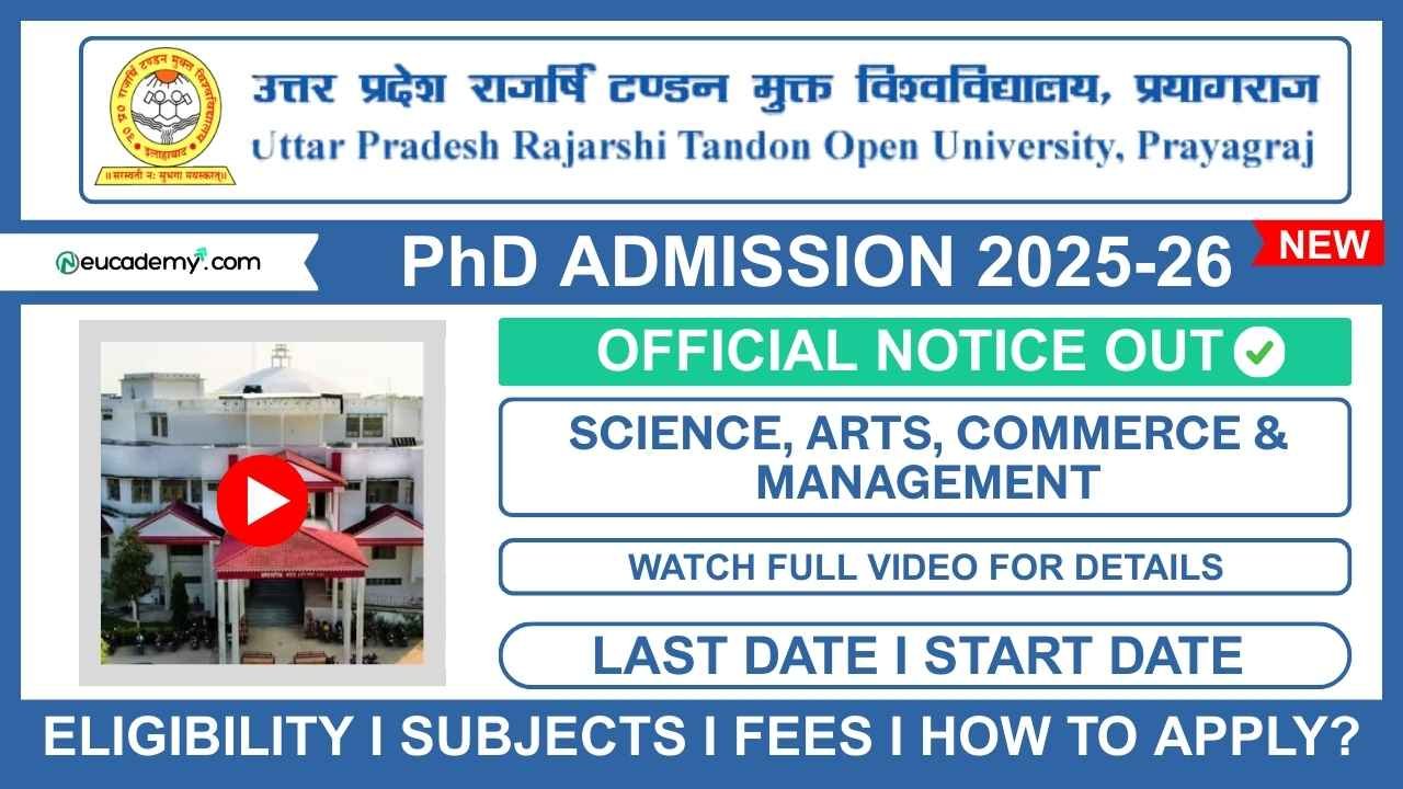Uttar Pradesh Rajarshi Tandon Open University (UPRTOU) PhD Admission 2025-26