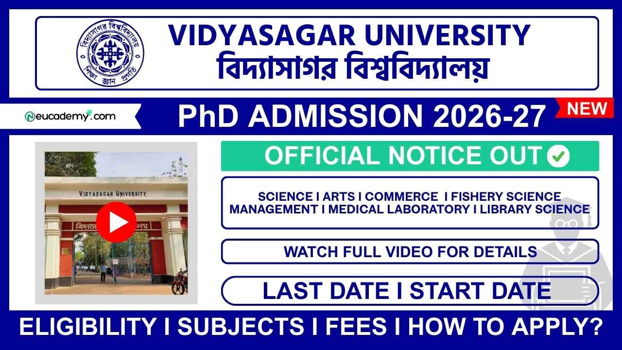 Vidyasagar University (VU) PhD Admission 2026