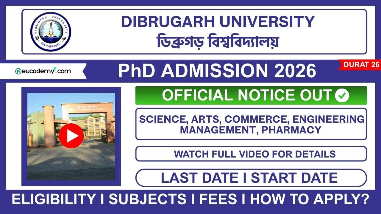 Dibrugarh University (DU) PhD Admission 2026 (DURAT-I)