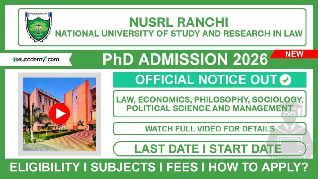 National University of Study and Research in Law (NUSRL) PhD Admission 2026