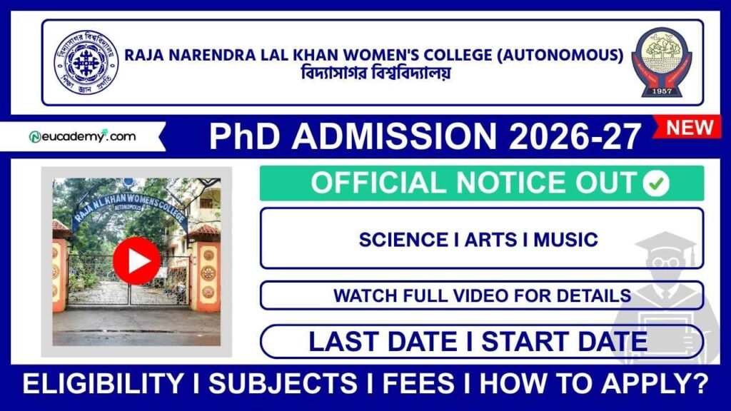 Raja Narendralal Khan Women's College (RNLKWC) PhD Admission 2026-27