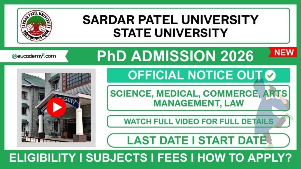 Sardar Patel University (SPU) PhD Admission 2025-26 (Second Session)