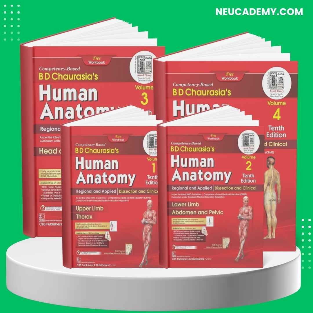 BD Chaurasia’s Human Anatomy 10th Edition 4 Volume 1 to 4 With Workbook Combo