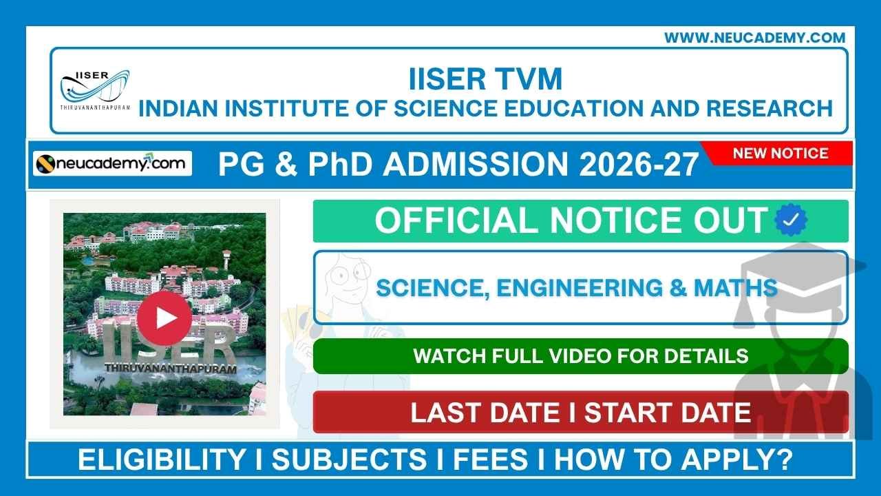 IISER Thiruvananthapuram (TVM) PhD Admission 2026 (Aug)