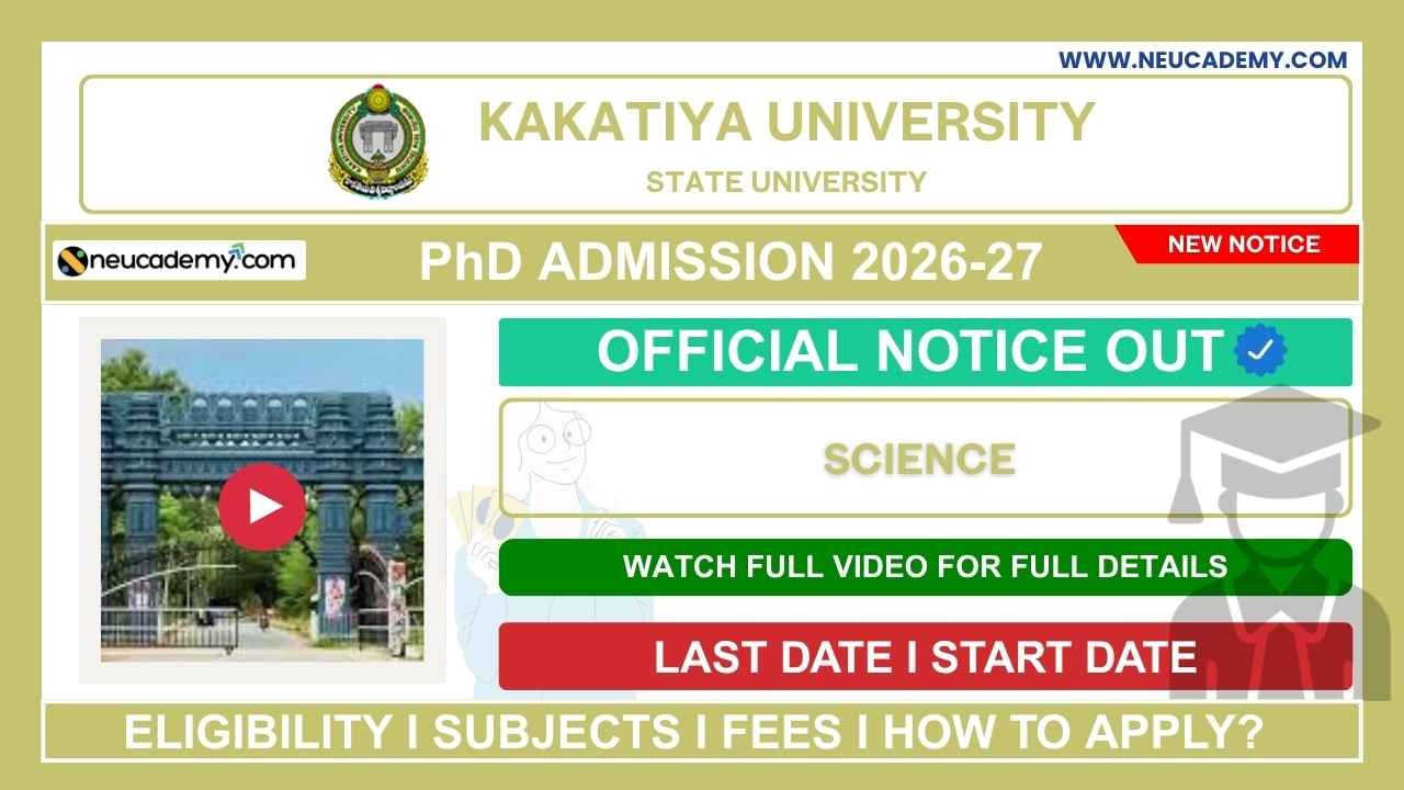 Kakatiya University (KU) PhD Sciences Admission 2026-2027 (Jan)
