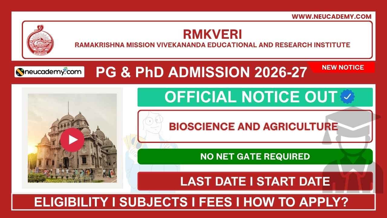 Ramakrishna Mission Vivekananda Educational and Research Institute (RKMVERI) PhD Admission 2026-27