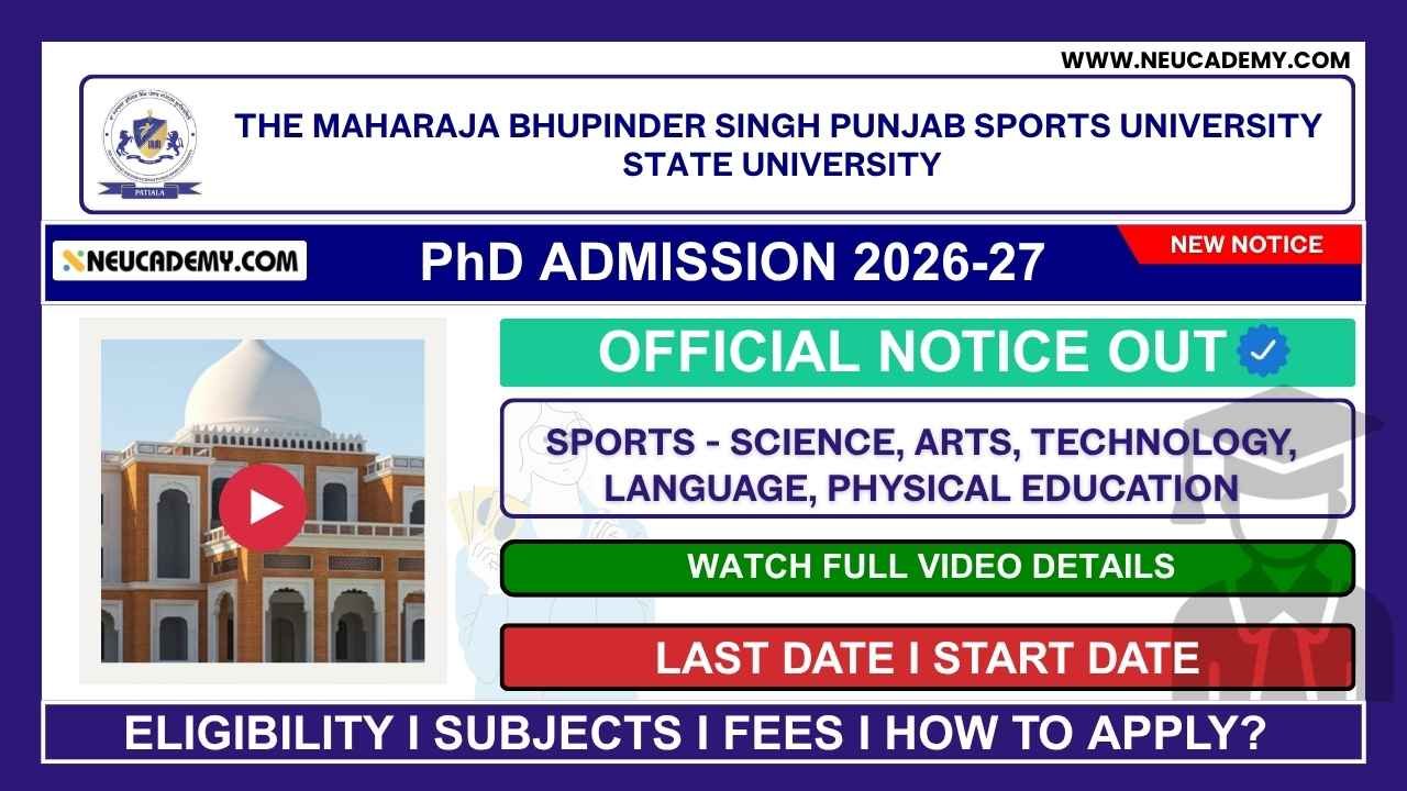 The Maharaja Bhupinder Singh Punjab Sports University (MBSPSU) Patiala PhD Admission 2026