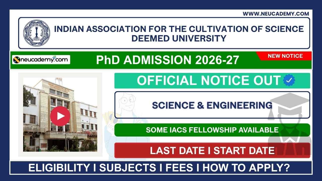 Indian Association for the Cultivation of Science (IACS) PhD Admission 2026 (June)