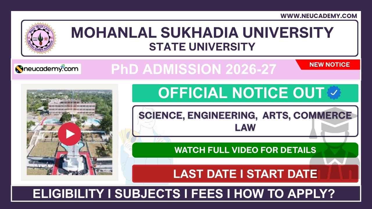 Mohanlal Sukhadia University (MLSU) PhD Admission 2026