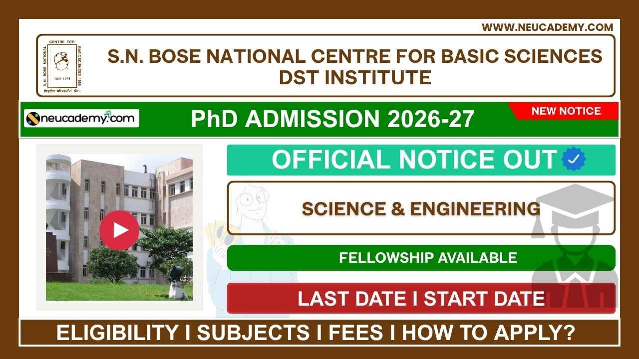 S. N. Bose National Centre for Basic Sciences PhD Admission 2026-27