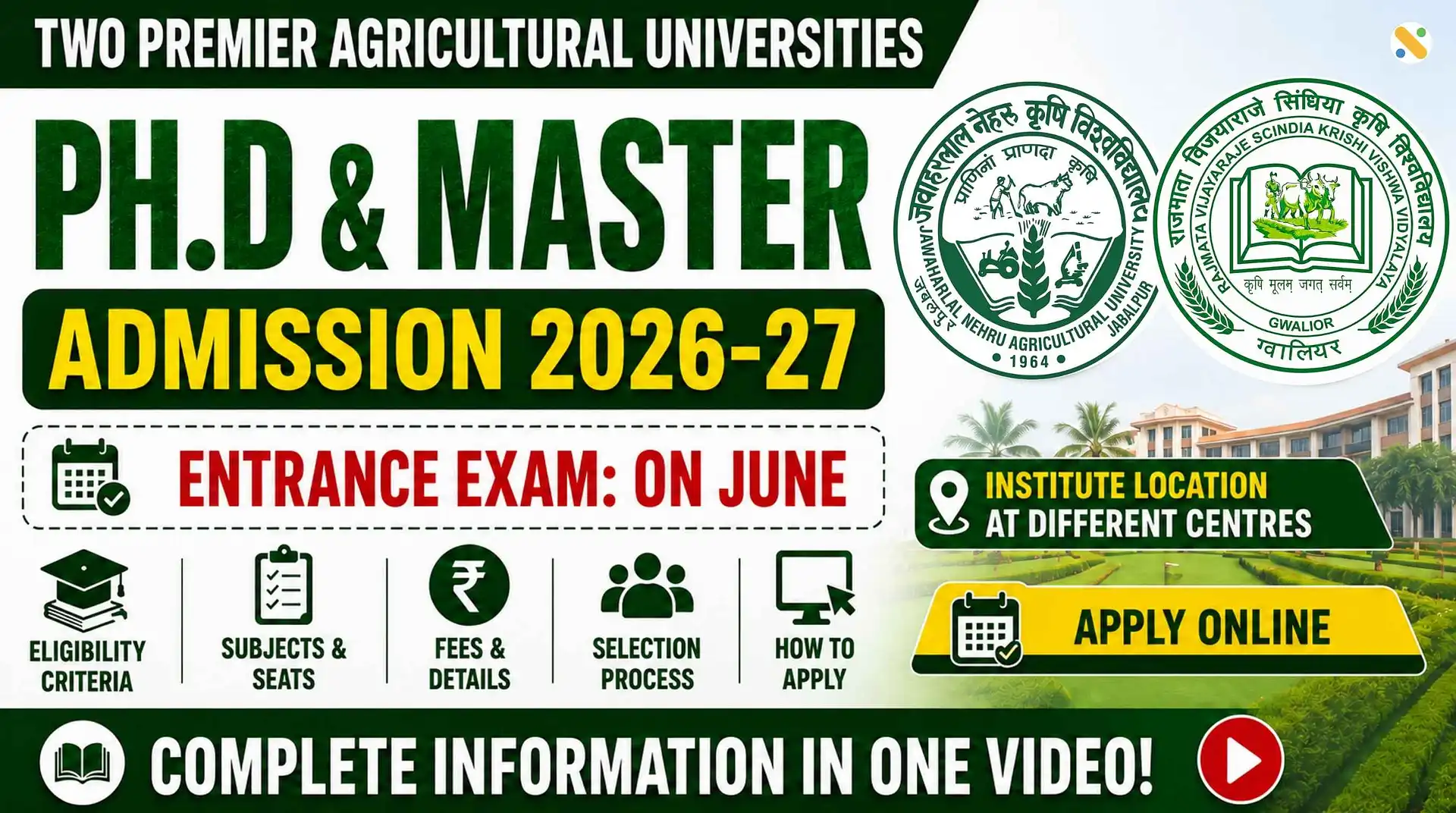 JNKVV and RVSKVV Master & PhD Admission 2026-27