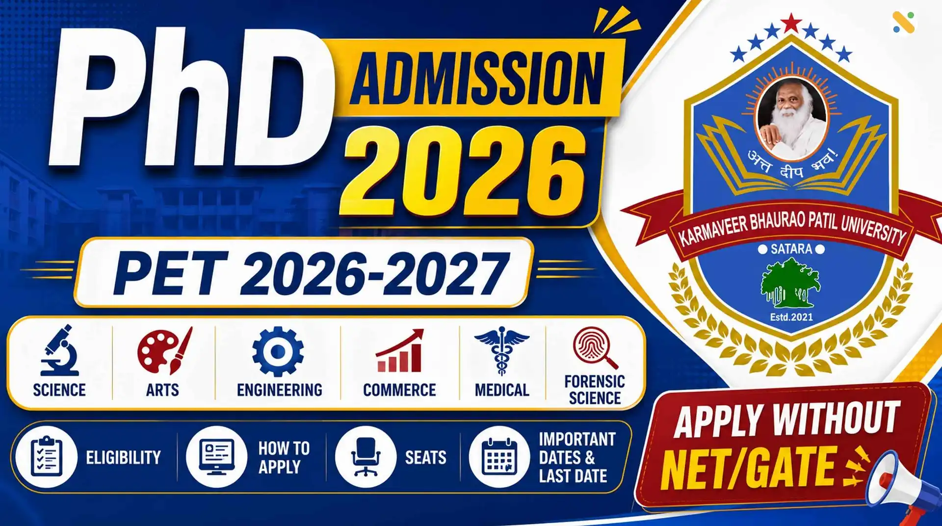 Karmaveer Bhaurao Patil University (KBPU) PhD Admission 2026-27