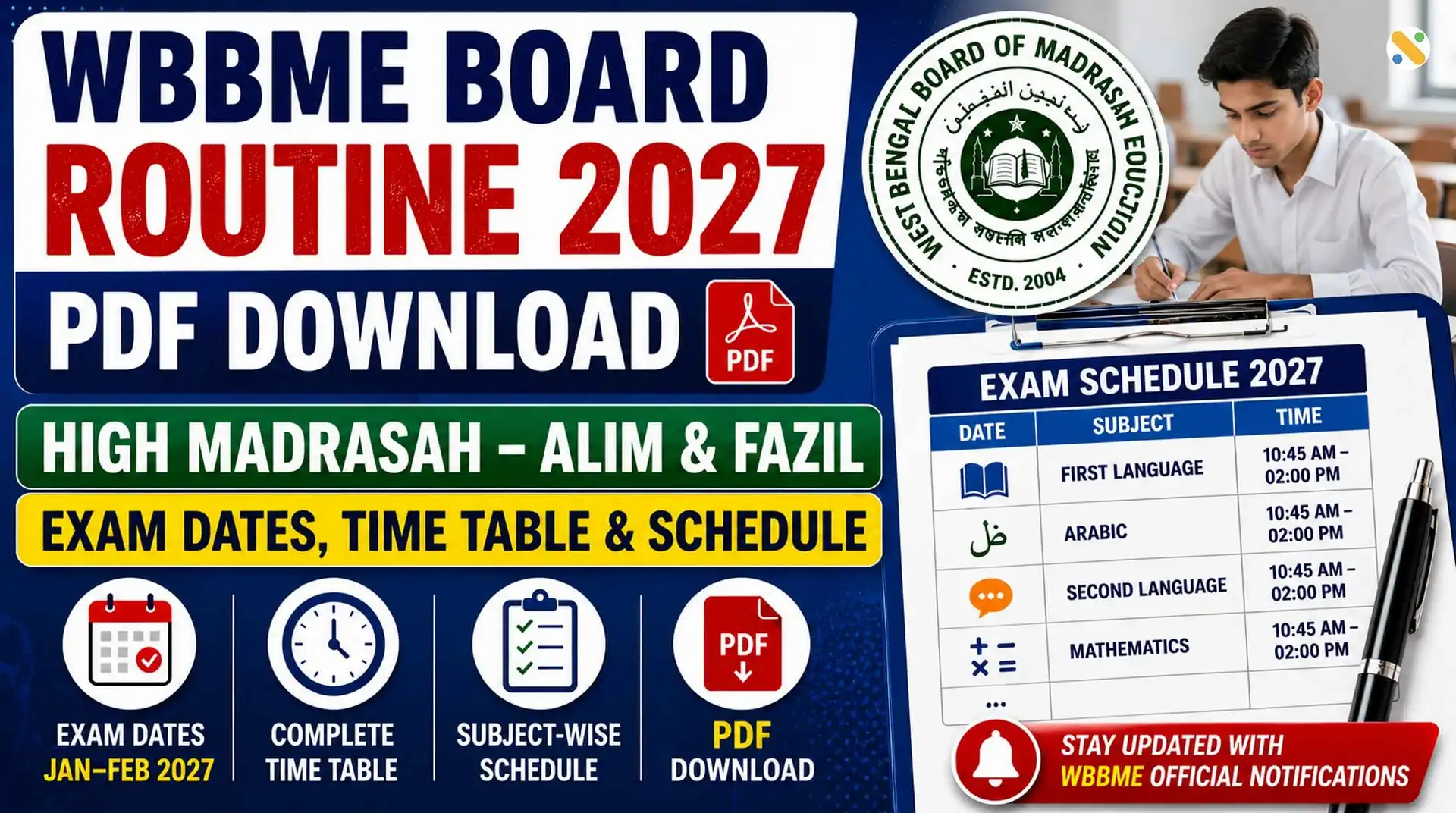 WBBME Board Routine 2027 PDF Download High Madrasah - Alim & Fazil Exam Dates, Time Table and Schedule