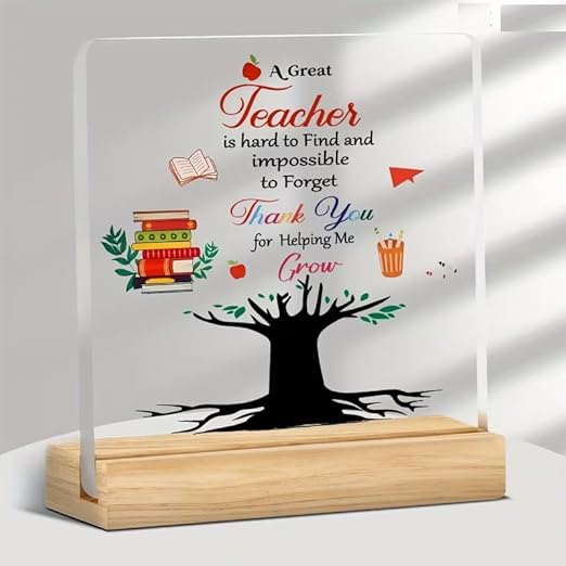 Teacher Appreciation Plaque Acrylic Gift with Books Apple Pencils Academic Thank You Decor