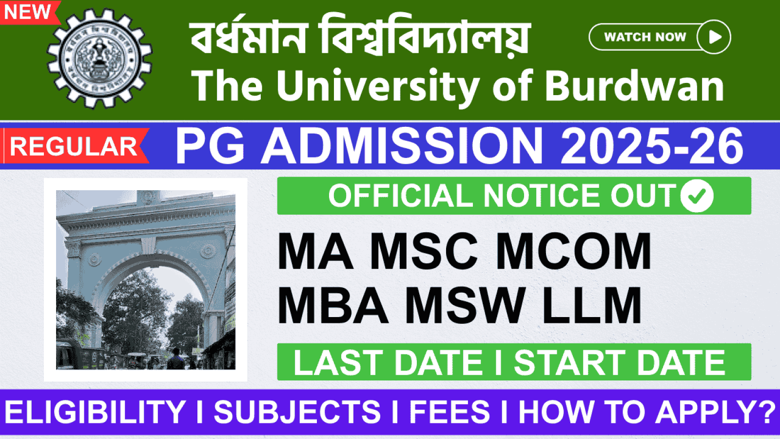 Burdwan University PG Admission 2025 -26
