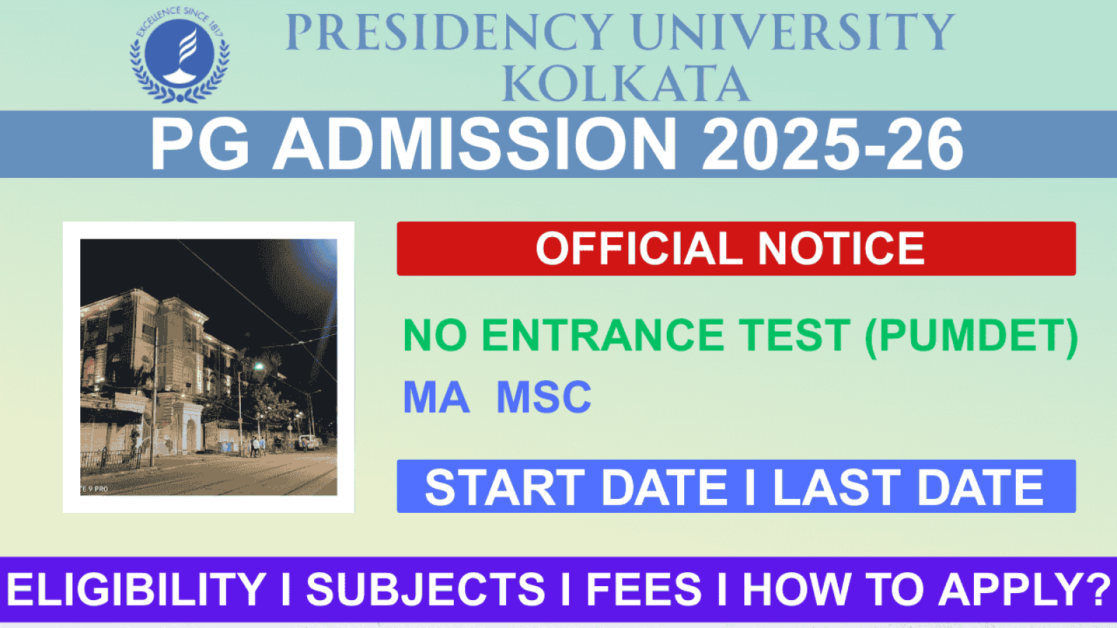 Ongoing PG Admission 2025-26 Presidency University (PU)