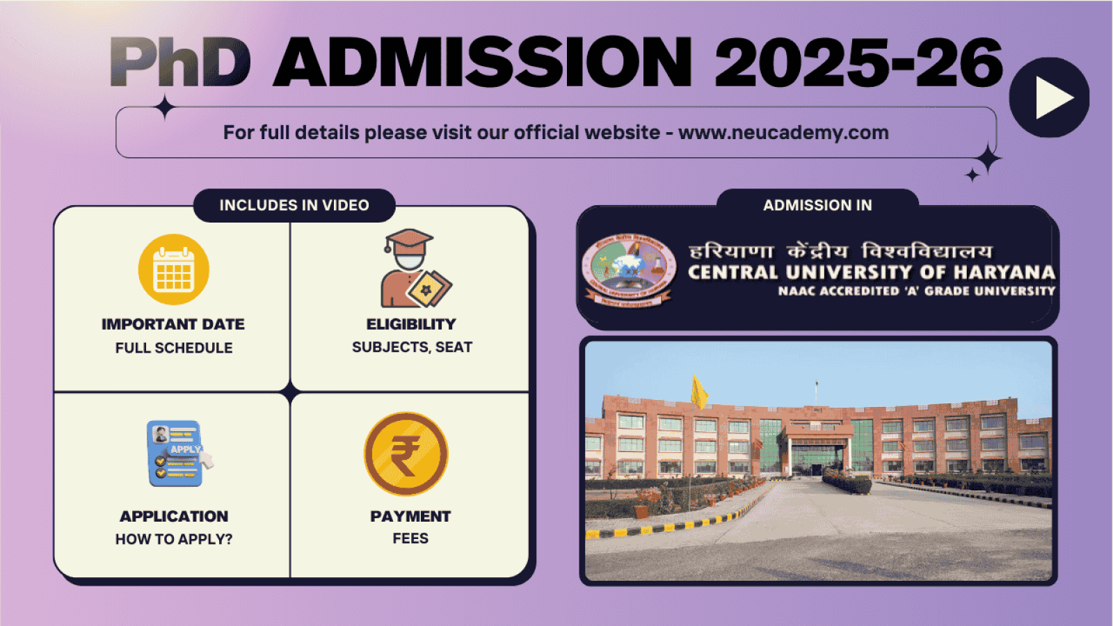PhD admission details for 2025-26