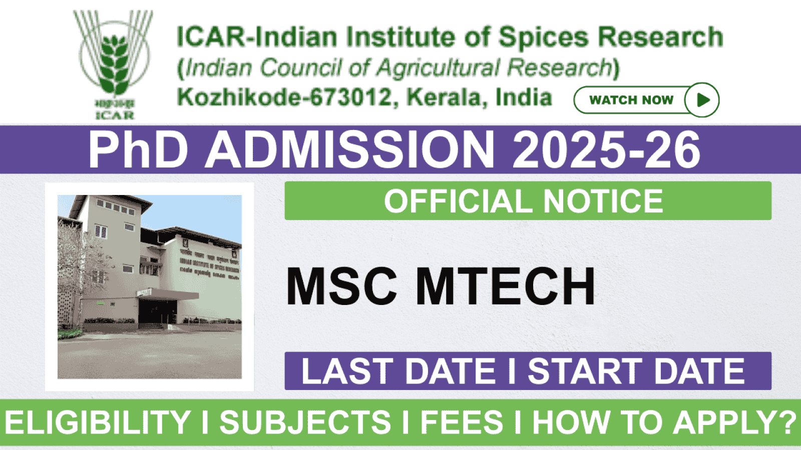 Ongoing PhD Admission 2025-26 ICAR - Indian Institute of Spices Research