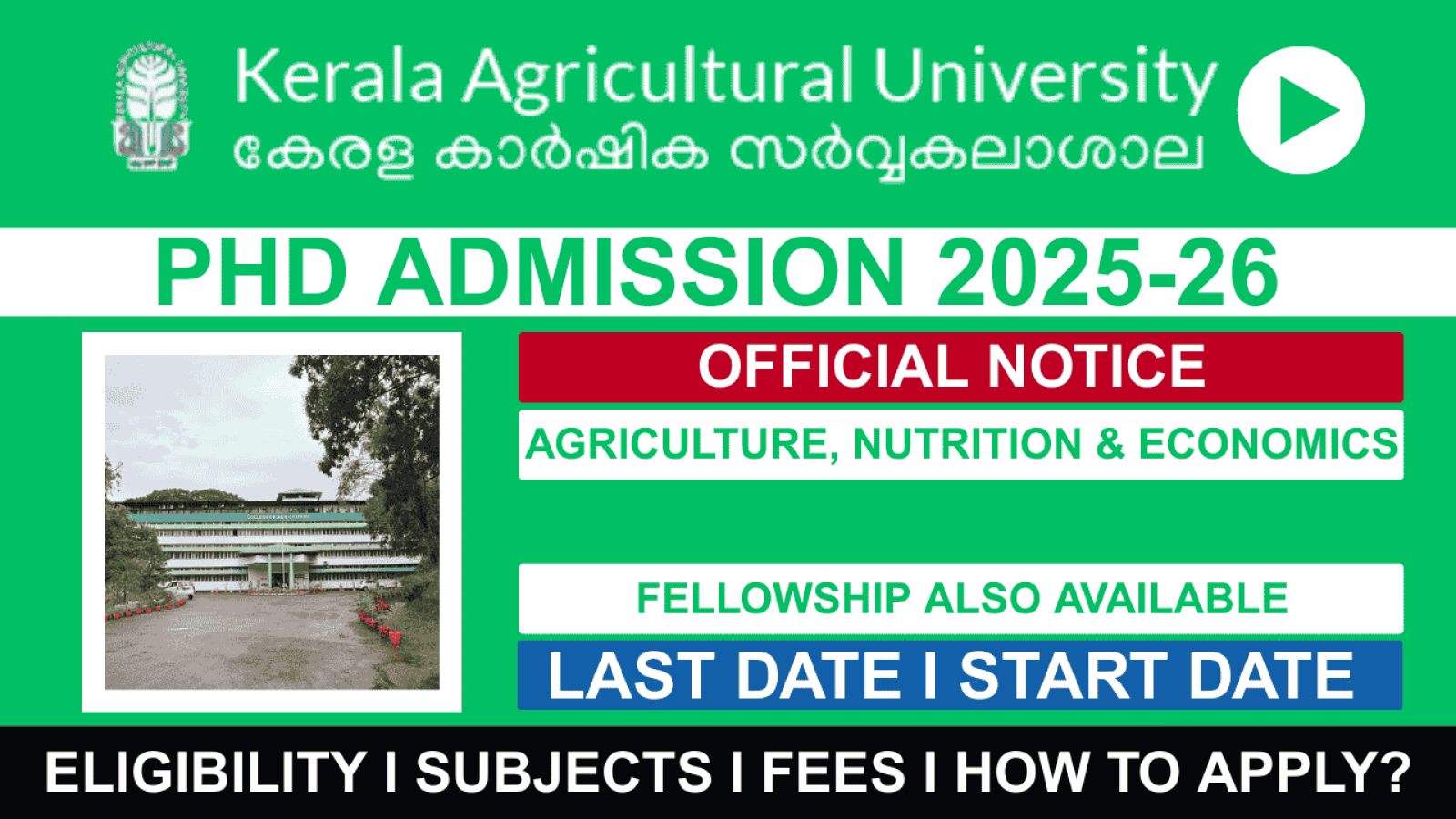 Ongoing PhD Admission 2025-26 Kerala Agricultural University (KAU)
