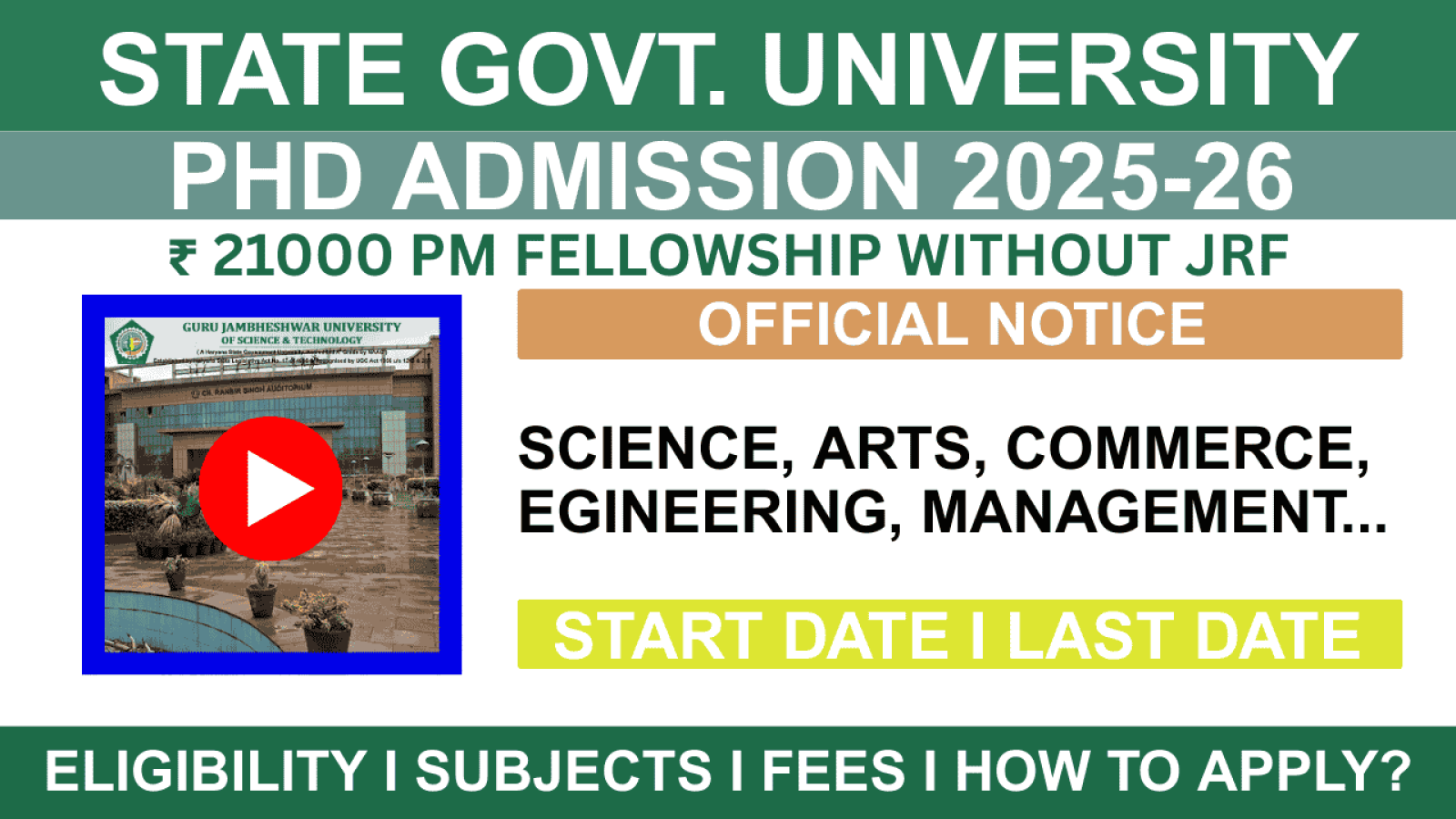 PhD Admission 2025-26 Guru Jambheshwar University of Science and Technology (GJUST), Hisar